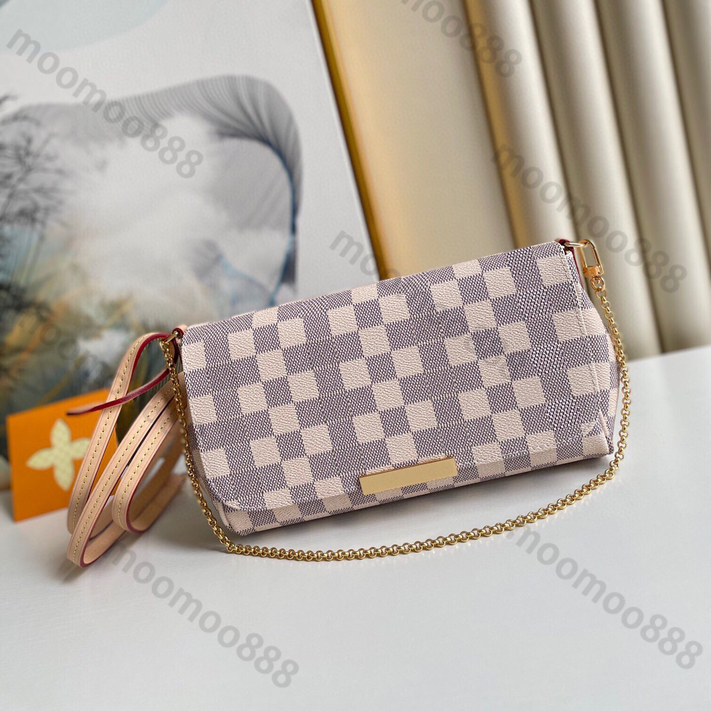 

10A Top Tier Mirror Quality Small Favorite Bag Luxury Designers Womens Canvas Handbag White Plaid Brown Flower Flap Purse Crossbody Shoulder Gold Chain Bag With Box, Upload pics to contact us