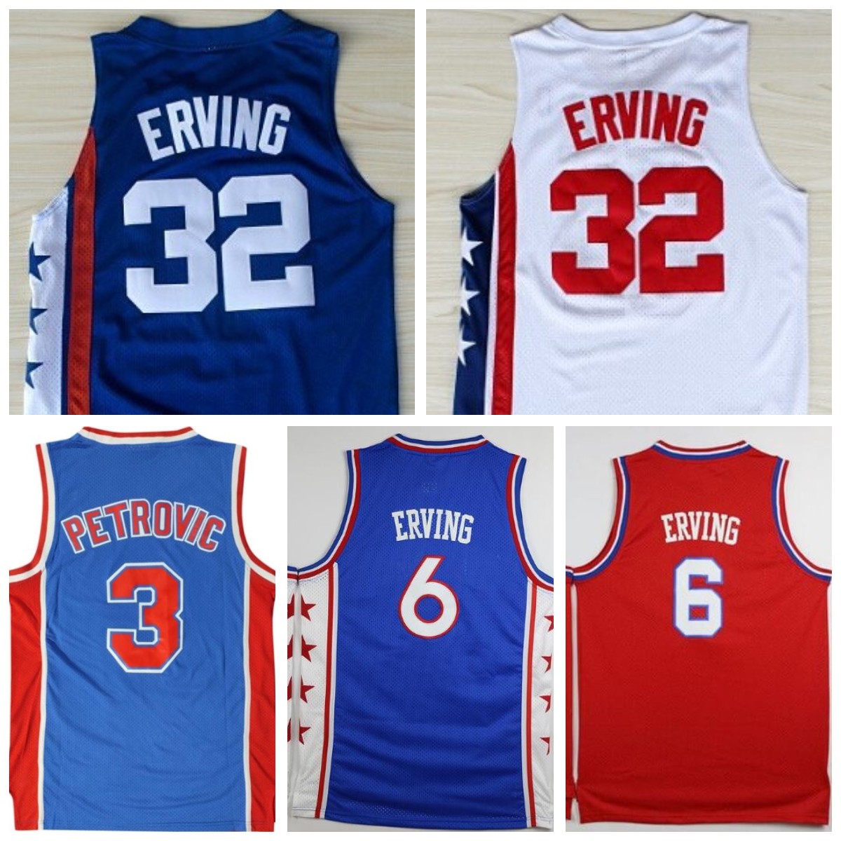 

Retro 3 Drazen Petrovic Basketball Jersey 6 Julius Erving 32 Blue Red Stitched Mens Vintage Jerseys, Men jersey