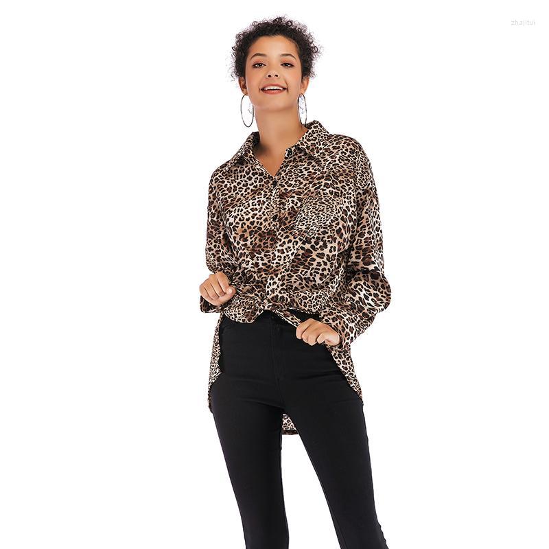 

Women's Blouses Women's & Shirts Womens Tops And Single-Breasted Leopard Chiffon Shirt Fashion Turn-down Collar Long-Sleeved Blouse, Black