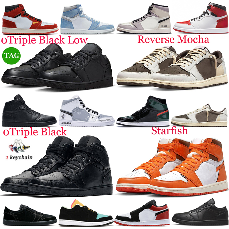 

Jumpman 0Triple Black Low 1s basketball shoes 1 high Starfish Reverse Mocha Men Women Sneakers University Blue Royal Blue UNC Outdoor Sports Trainers, 1 banned 36-46