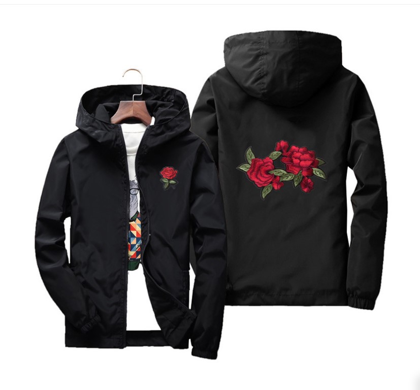 

men jacket designer coat puffer hoodie windbreaker Rose luxury Jacket Windbreakers Man Women's Jackets New Fashion White And Black Roses Outwear Coats windbreak 6xl, 06