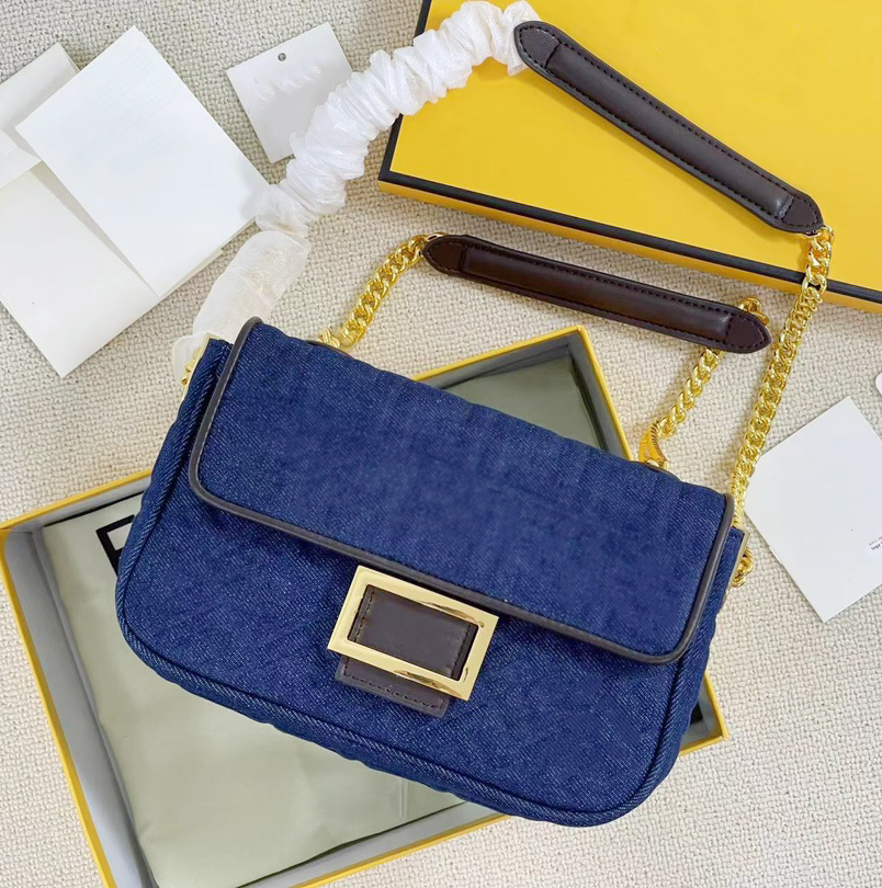 

Luxury shoulder bag designer retro denim ladies new hardware chain fashion multifunctional large capacity messenger bags, Blue
