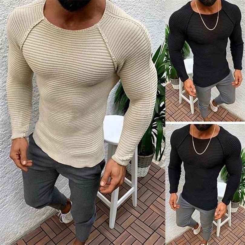 

Mens Sweaters Casual Knitted Pullovers Soild Color Sweater Slim Fit Long Sleeve Knitwear Male Round Neck Autumn Winter 221008, Black