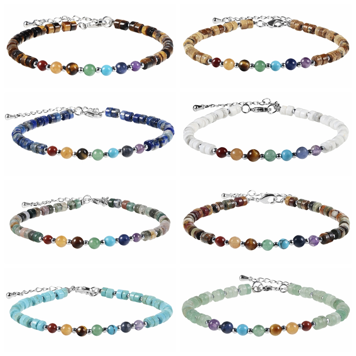 

Fashion Adjustable Handmade Silver Chain Bracelet Bohemia Multicolor Crystal 7 Chakra Bead Bracelet For Women