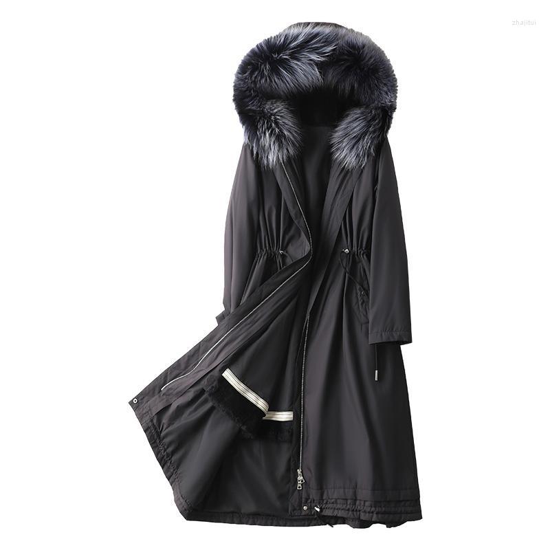 

Women's Fur Women's & Faux 2022 Winter Parka Coat Raccoon Hoody Lining Women Warm X-Long Outerwear LF21011KQN, Black