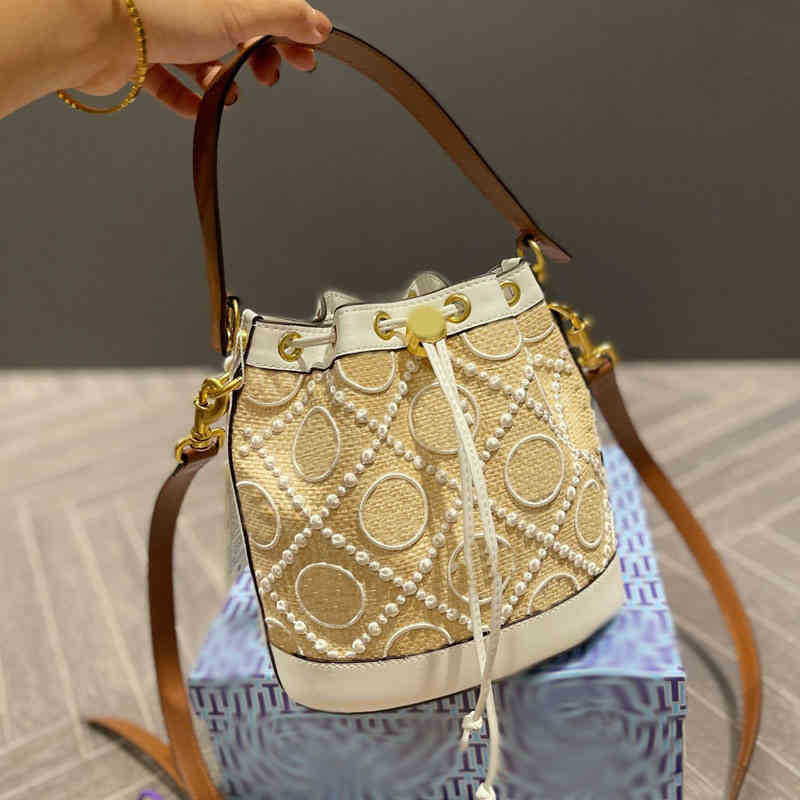 

Designer Bucket Drawstring Bags Shoulder Bag For Women Embroidery Handbag Tote Crossbody Female Flower Color Matching Bucket Purse 221207, Brown--21x22cm