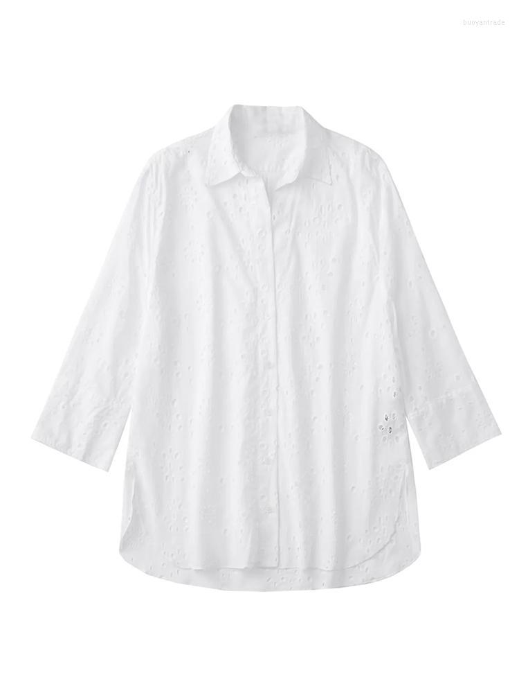 

Women's Blouses Women's & Shirts Xikom 2022 Women Fashion With Cutwork Embroidery White Vintage Long Sleeve Button-up Female Blusas