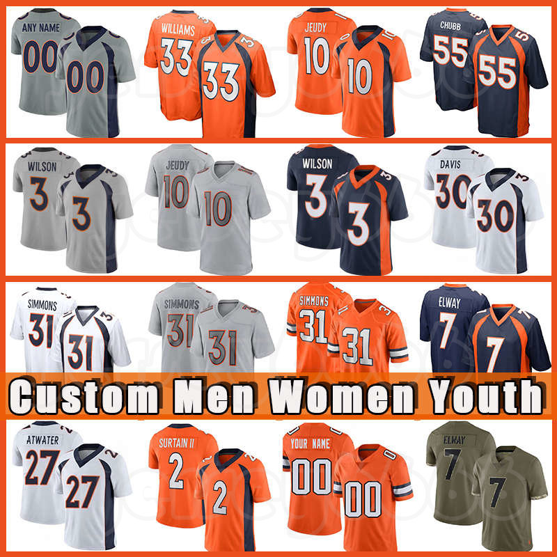

3 Russell Wilson 10 Jerry Jeudy Patrick Surtain II Football 31 Justin Simmons Jerseys Javonte Williams Bradley Chubb Brandon McManus Courtland Sutton Andrew Beck, Custom youth (y m)