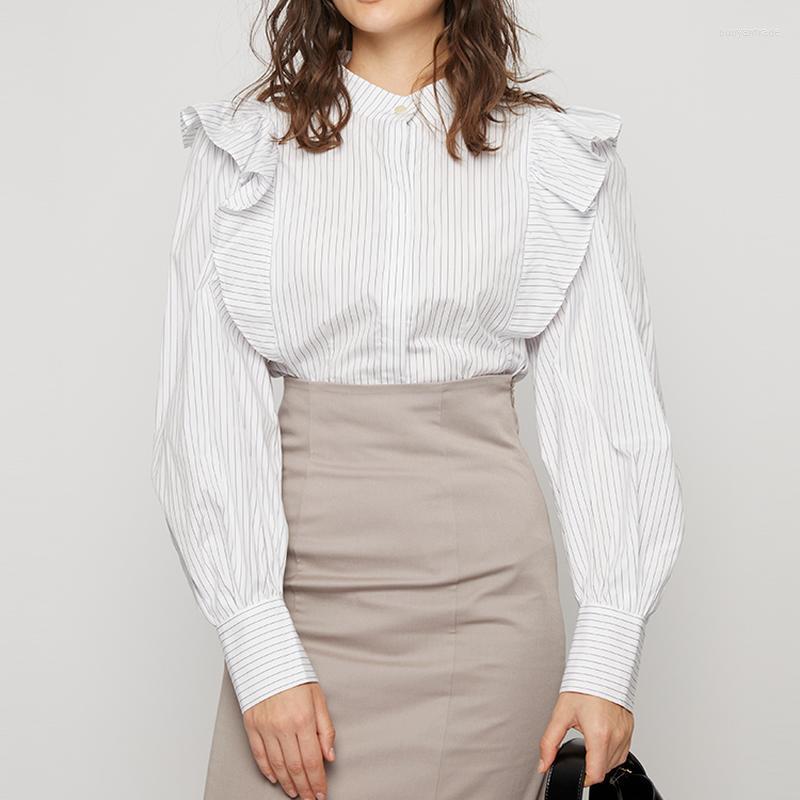 

Women's Blouses Women's & Shirts Women Fashion Elegant Stand Collar Ruffle Lantern Sleeve Button-up Spring Japanese Sweet All-match, Light pink