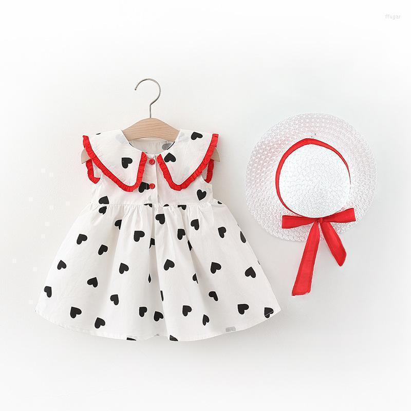 

Girl Dresses Girl's Children's Dress Baby Girls Clothes Sleeveless Summer Arrival Printed Love With Bow Hat One Piece Set For 1-3