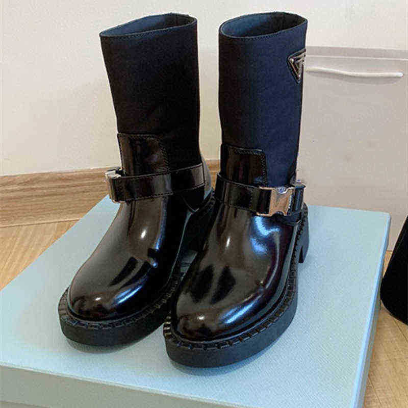 Boots Martin Boots Family Triangle Elastic Black Thick Bottom Round Head Short 2023 Brand P Women Autumn And Winter New