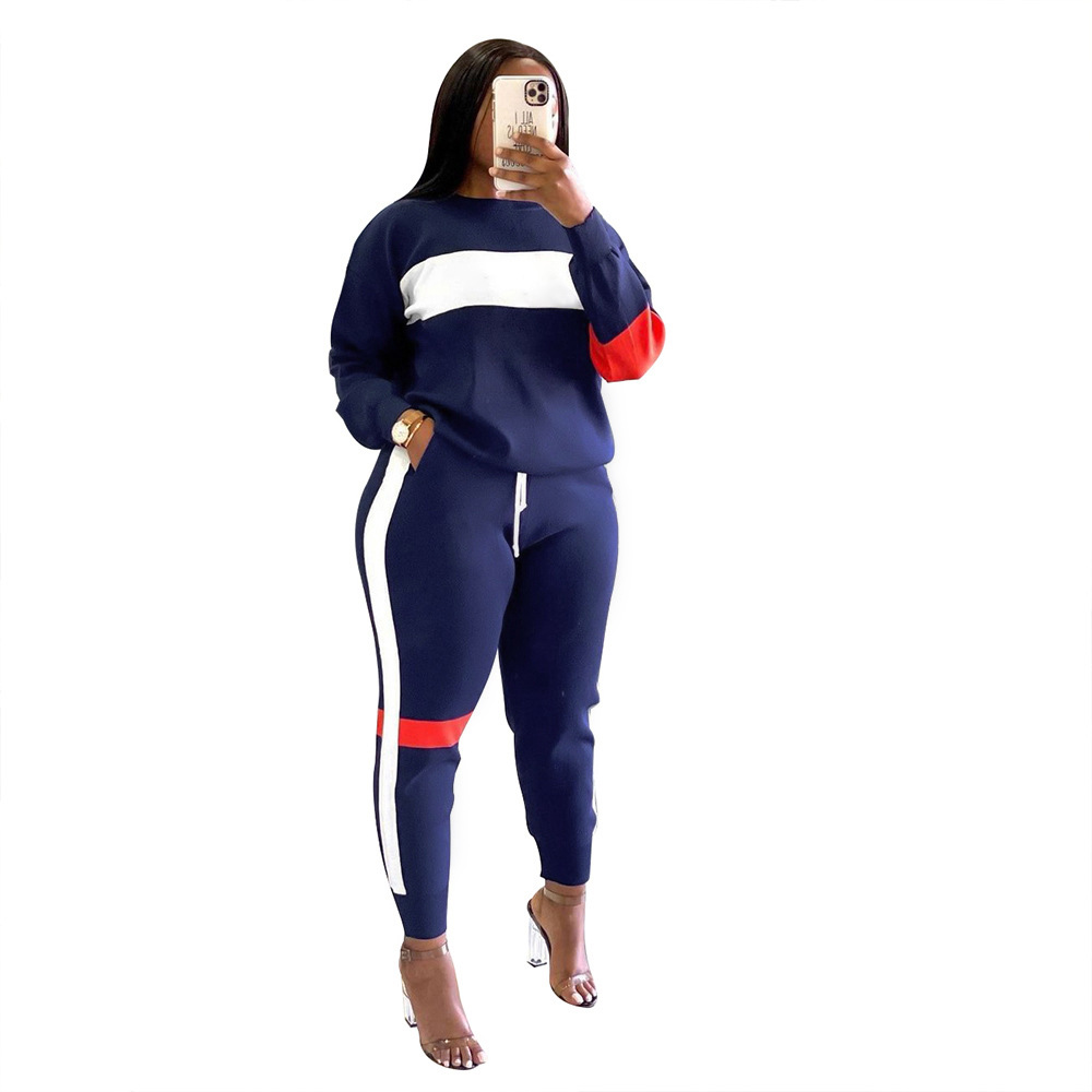 

Two Piece Pants Casual Outfits Sport Tracksuits Women Fashion Pullover and Sweatpants Set Free Ship, Deep blue