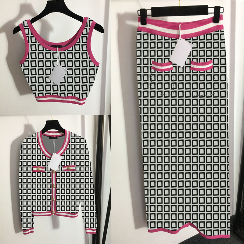 

Maze Pattern Vest Cardigan Trousers Womens Sweaters Designer High Waist Knitted Pants Clothing, Vest/black