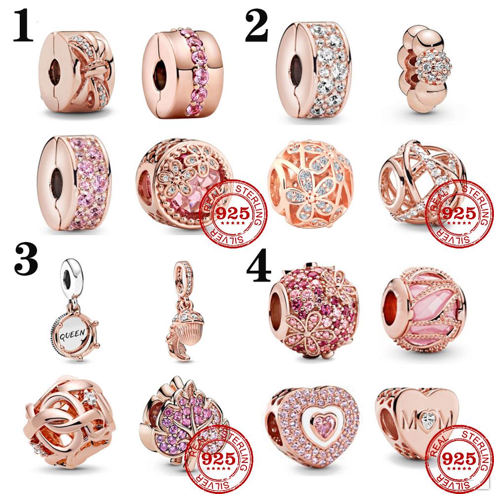 

925 Sterling Silver Dangle Charm Women Beads High Quality Jewelry Gift Wholesale New Rose Gold Openwork Woven Infinity Bead Fit Pandora Bracelet DIY