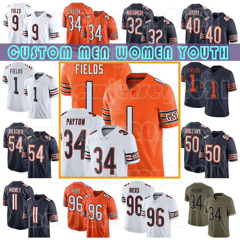

1 Justin Fields 11 Darnell Mooney 58 Roquan Smith Football Cole Kmet Jerseys Walter Payton Eddie Jackson David Montgomery Robert Quinn Cody Whitehair Brian Urlacher, Custom mens (x d)