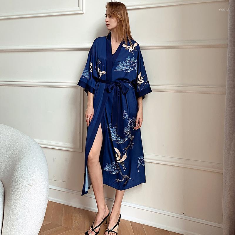 

Women's Sleepwear Women's High Quality Women's Pajamas Long Robe Floral Silk Like Sexy Bathrobe Homewear Luxury Nightwear Peignoir, 02