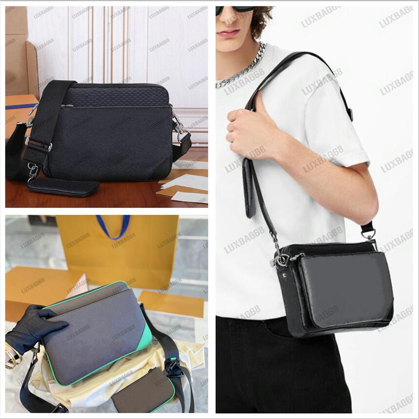 

Trio Messenger Bags for Men Ink Watercolor Men's Designer Shoulder Bag With Zipped Pouch Coin Purse Damier Graphite 3D canvas Monograms Leather CrossBody, 01#