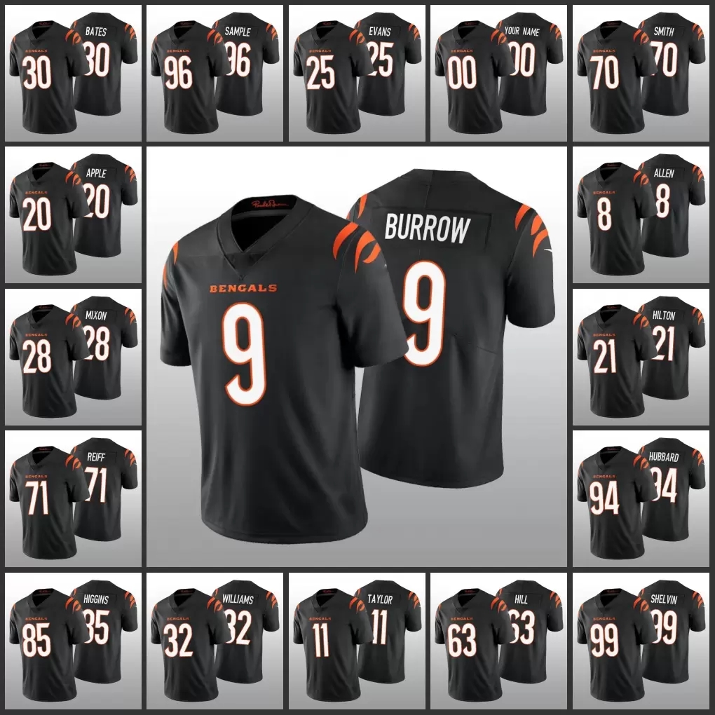 

20C Jersey Cincinnati''Bengals''Men #1 Ja'Marr Chase 9 Joe Burrow 28 Joe Mixon 85 Tee Higgins''NFL''Women Youth Custom Black Vapor Limited, Mens mh