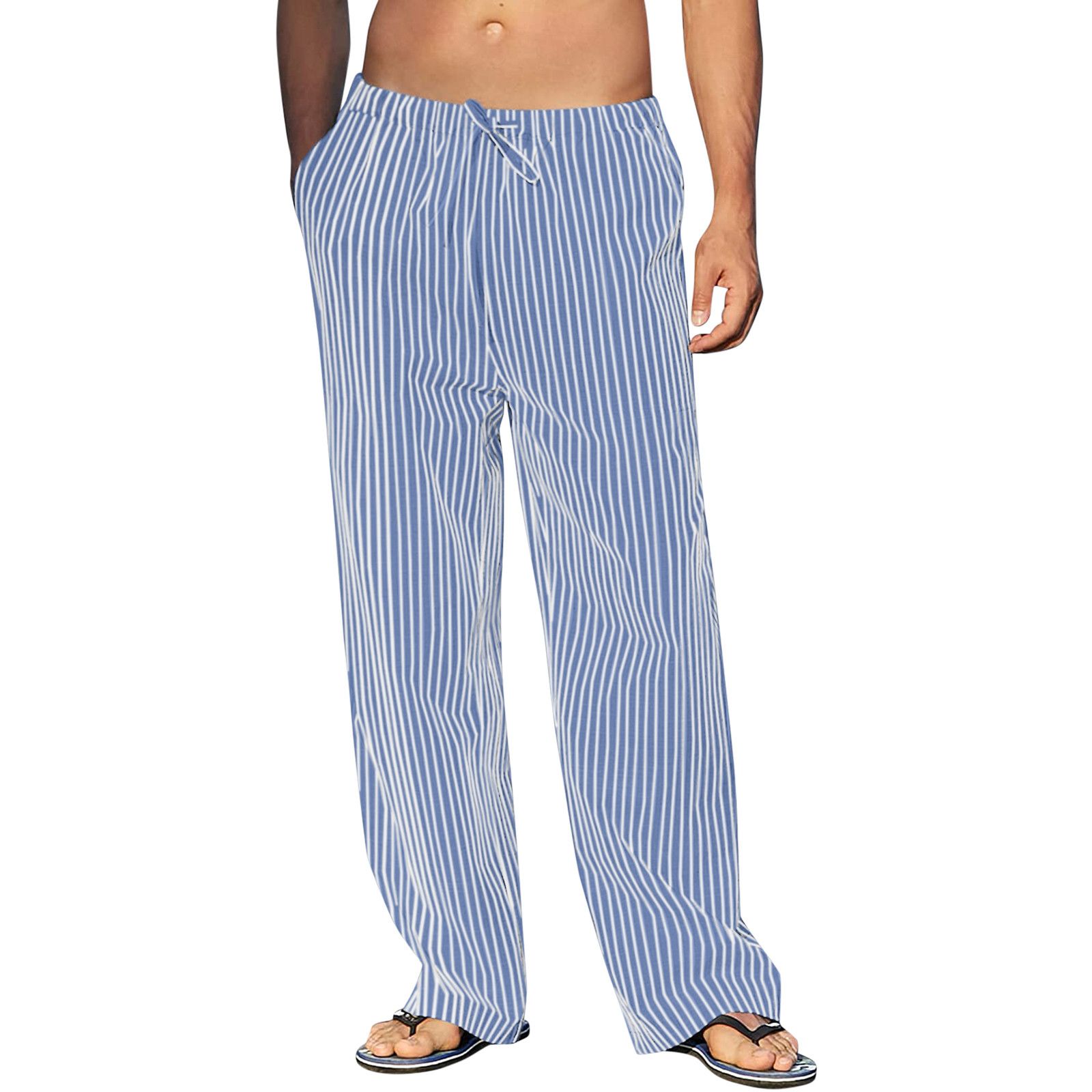 

Men' Pants Striped Men Cotton Linen Trousers Joggers Casual Solid Elastic Waist Loose Sports Running Plus Size Men' Clothing, Green