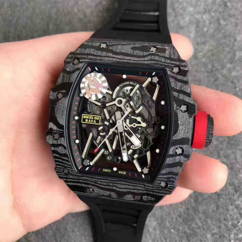 

Watch designer Luxury mens Mechanics Watches Richa Milles Wristwatch Business Leisure Rm35-02 Automatic Machinery Black Carbon Fiber Tape Luminous Men's 8R3X