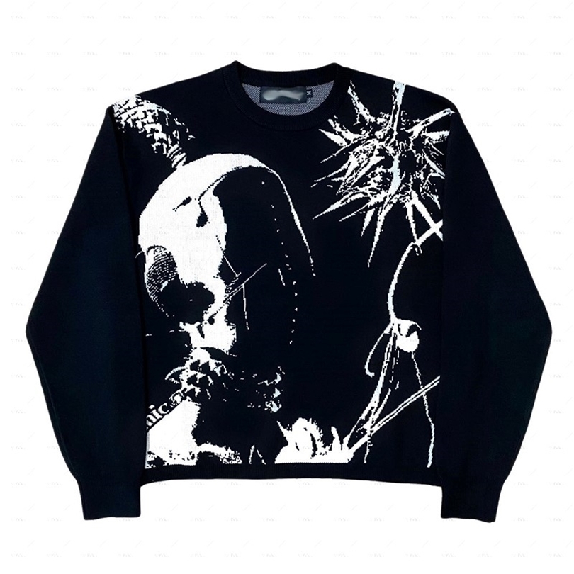 Mens Sweaters Y2k Knitted Sweater Graphic Mens Sweaters Top Vintage Loose Distressed Pullovers Casual Harajuku Autumn Women Cotton Knitwear 221008