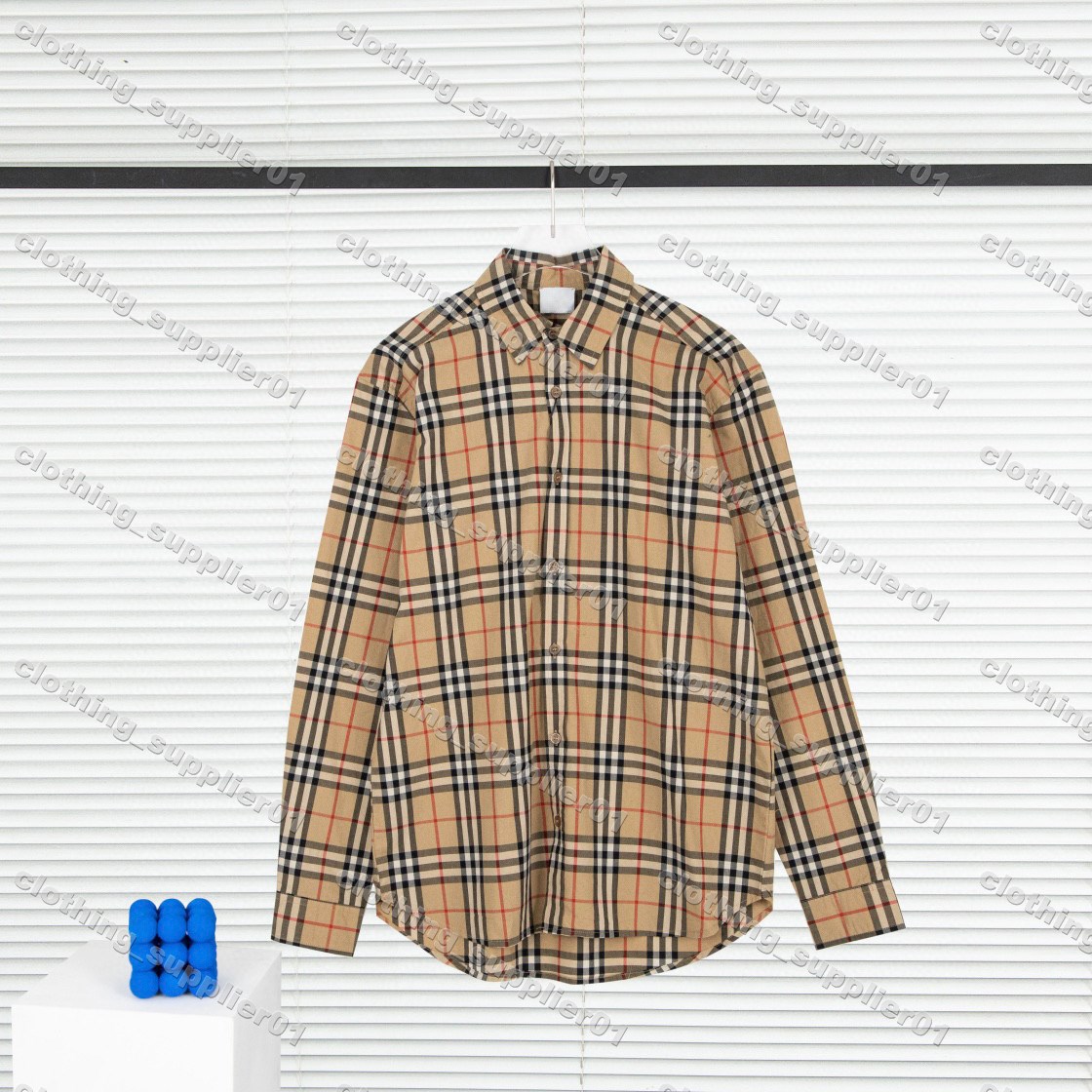 

Shirt Plaid elastic pointed collar pearl shell button cotton comfortable long sleeve