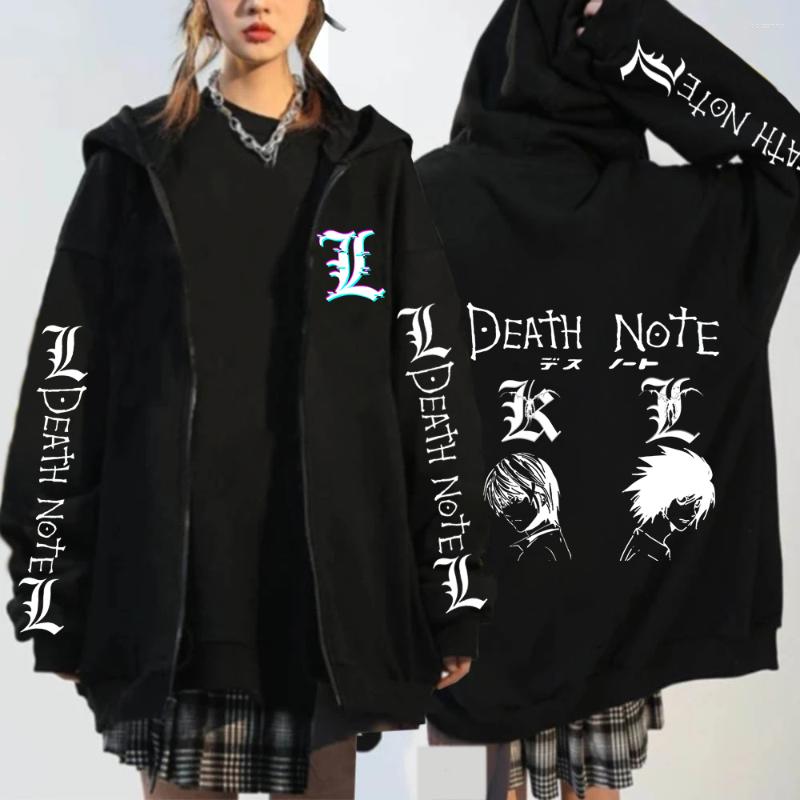 

Men's Hoodies Death Note Anime Zip Up Hoodie Jackets Hip Hop Streetwear Funy Long Sleeve Loose Casual Fashion Sweatshirt Uniex, Bk
