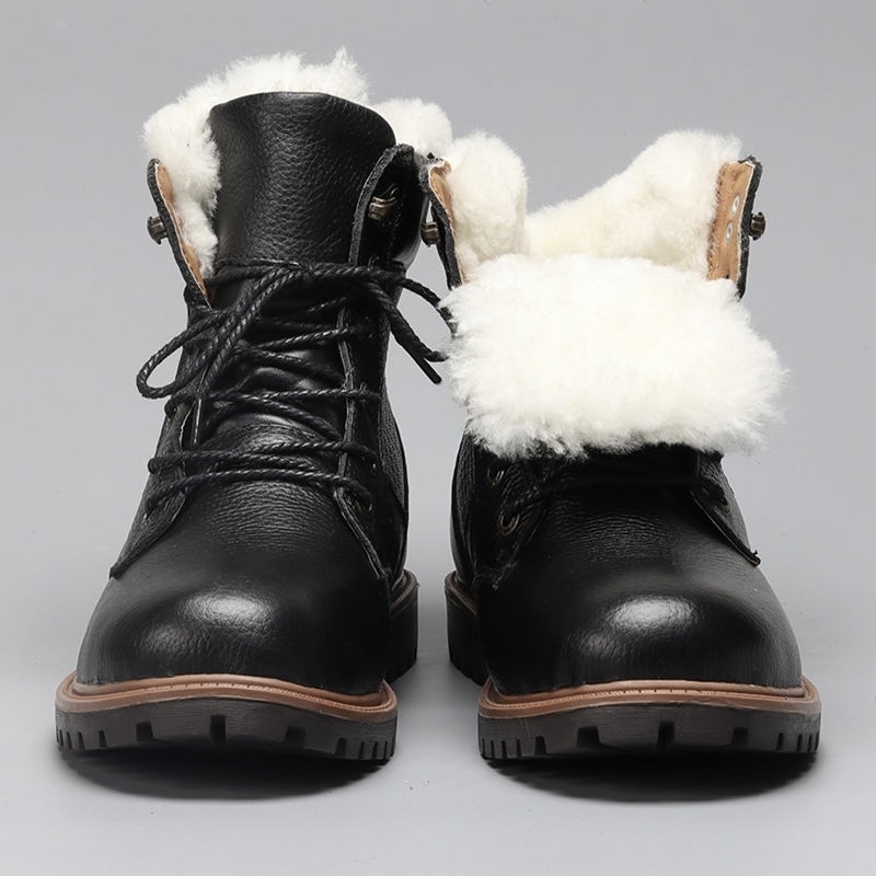 

Boots Natural Wool Winter Boots Natural Genuine Cow leather Warmest Men Winter Boots YM1570 221008, Black-short