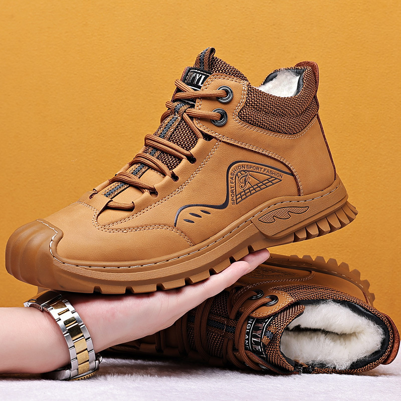 

Boots Men's Indestructible Ankle Boots Military Boot Winter Keep Warm Snow Boots Genuine Leather Cotton Shoe Hiking High Top Sneakers 221008, Yellow