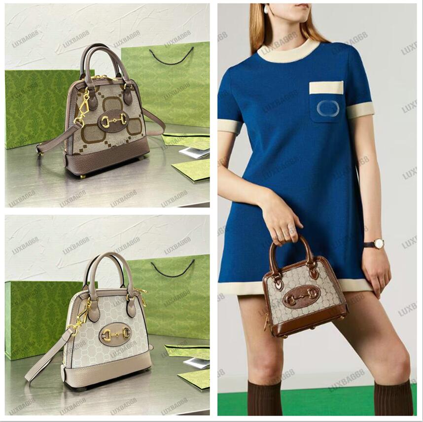 

640716 Horsebit 1955 Mini Top Handle Bag Maxi Logo Pattern Vintage Shell Shoulder Bag Women 2022SS Monograms canvas Purse Crossbody, 01#
