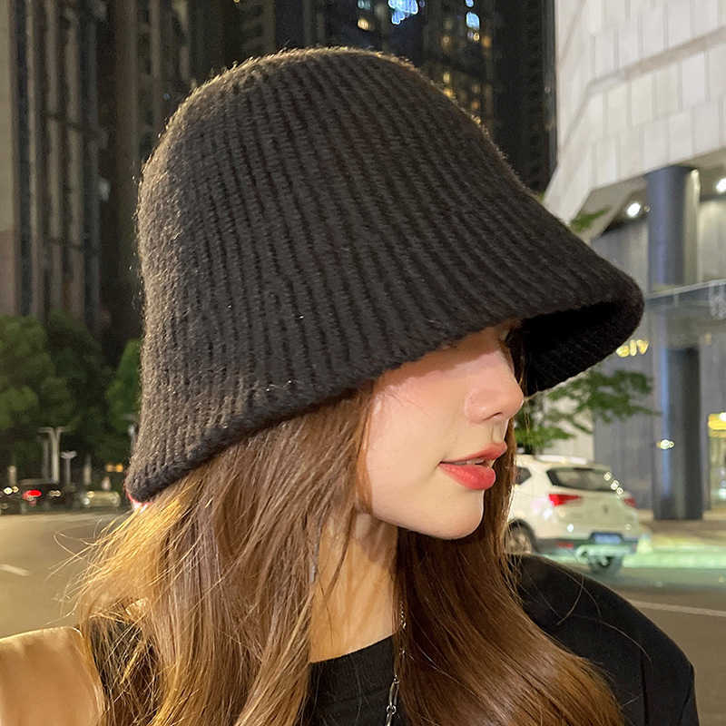 

HBP Brim Hats New Knitted Wide Fisherman Hat Women 2022 Autumn Winter South Korea Version Simple Show Fe Small Wide Brimmed Basin Cap Warm Hat P230327, Grey