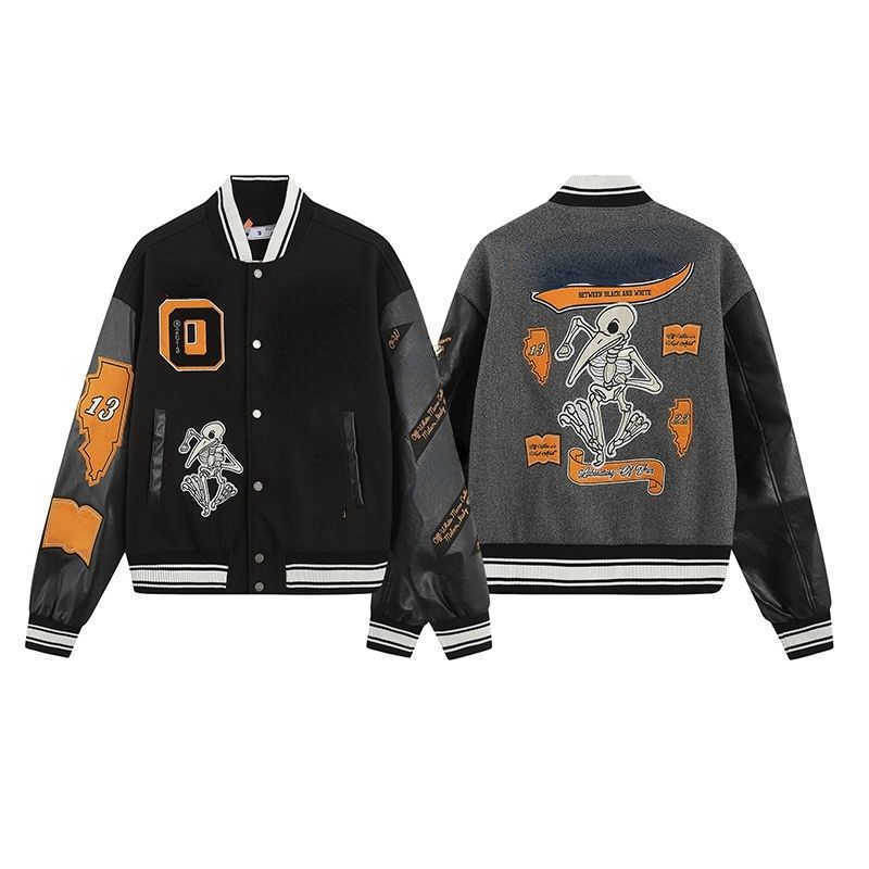 

Ow designer jacket mens baseball jackets off embroidered cardigan coat men women casual hip hop sportswear, Black