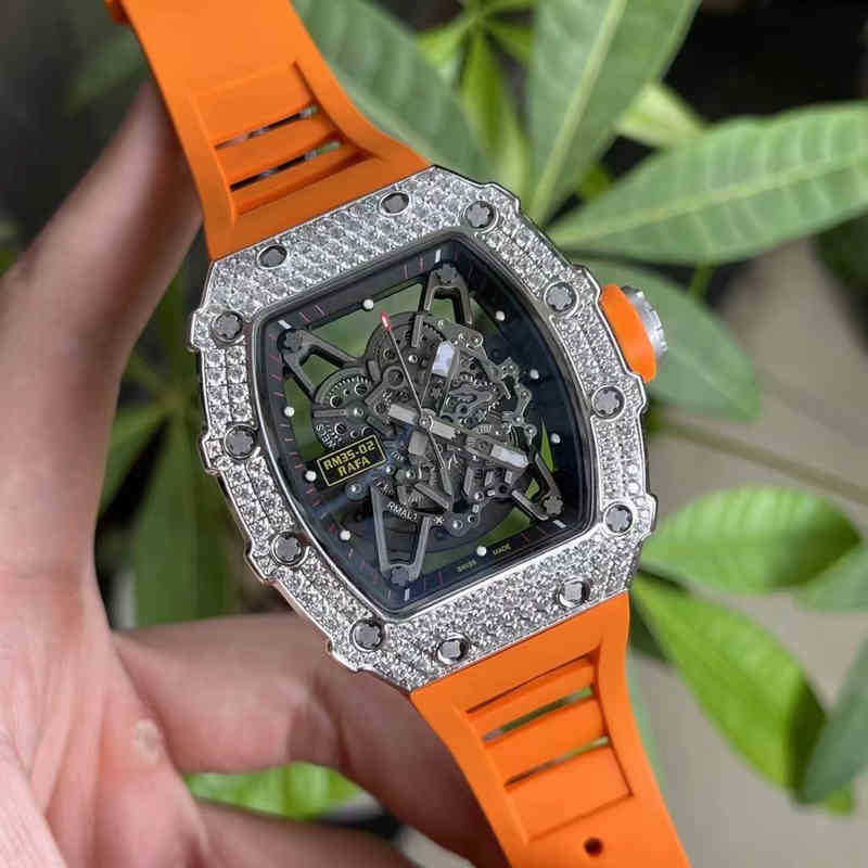 

watches wristwatch Luxury richa milles designer men's fully automatic mechanical diamond inlaid transparent hollow out personalized fashion GX1B, Silver