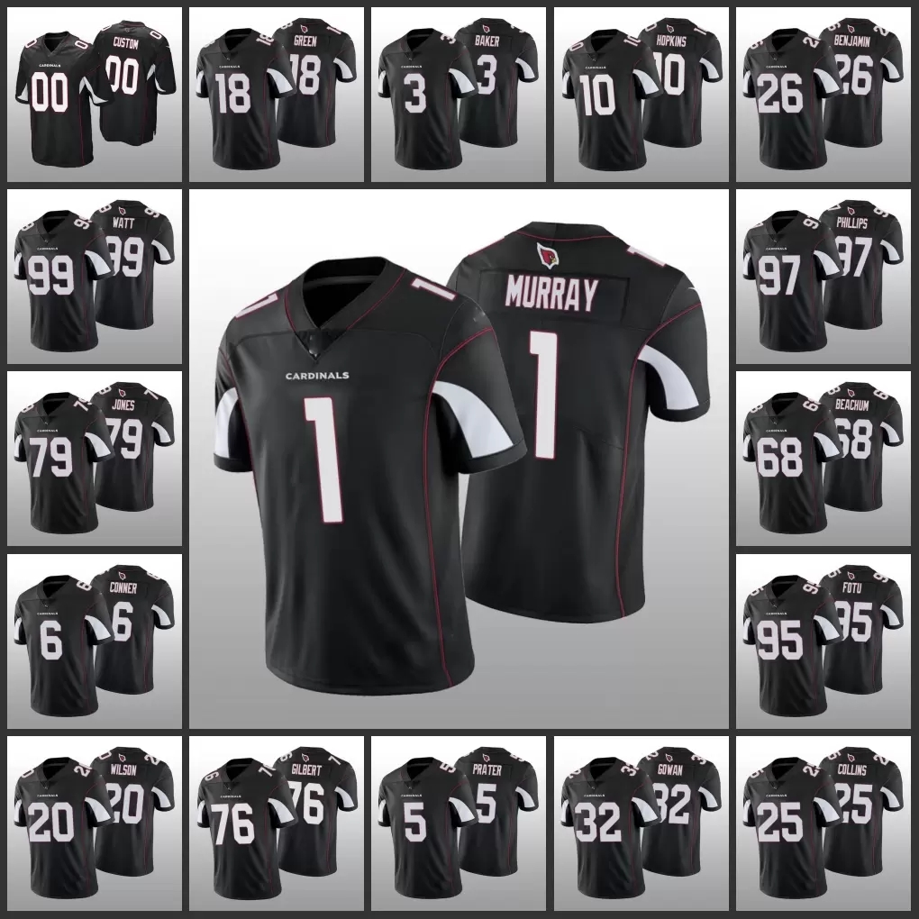 

15C Jersey Arizona''Cardinals''Men #1 Kyler Murray 99 J.J. Watt 10 DeAndre Hopkins 18 A.J. Green''NFL''Women Youth Custom Black Vapor Limited, Mens hque