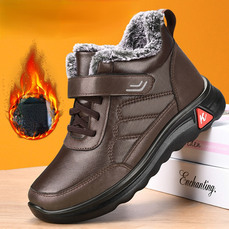 

Boots Men Cotton Shoes Winter Keep Warm Ankle Boots Leather Snow Platform Boots Women Hightop Chunky Sneakers Walking Male Footwear 221008, Red women