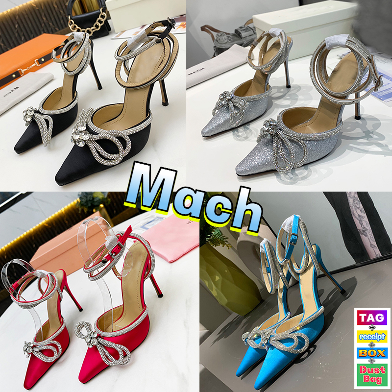 

Mach Dress Shoes stiletto heels 100 Silk Satin Double Bow Crystal-embellished sandal designer high heel women shoes white black red silver reflective womens sandals, Shoes box