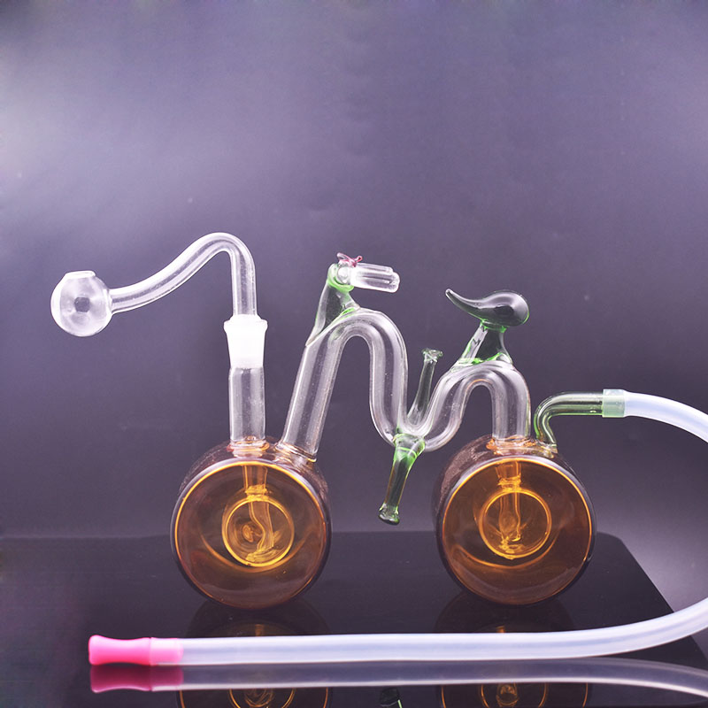

1set Mini Glass Oil Burner Bong Water Pipes Recycler Dab Bicycle Artwork Hand Hookah Thick Pyrex Small Beaker Bongs with 10mm Oil Burner Pipe and Hose