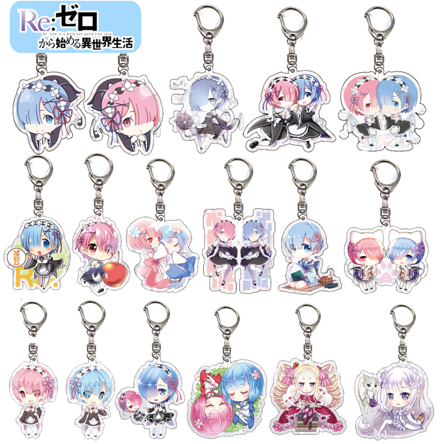 

Kawaii Keychains Anime Re life in a Different World from Zero keychain Rem Ram Acrylic Key Chain Pendant Keyring Girl Gift