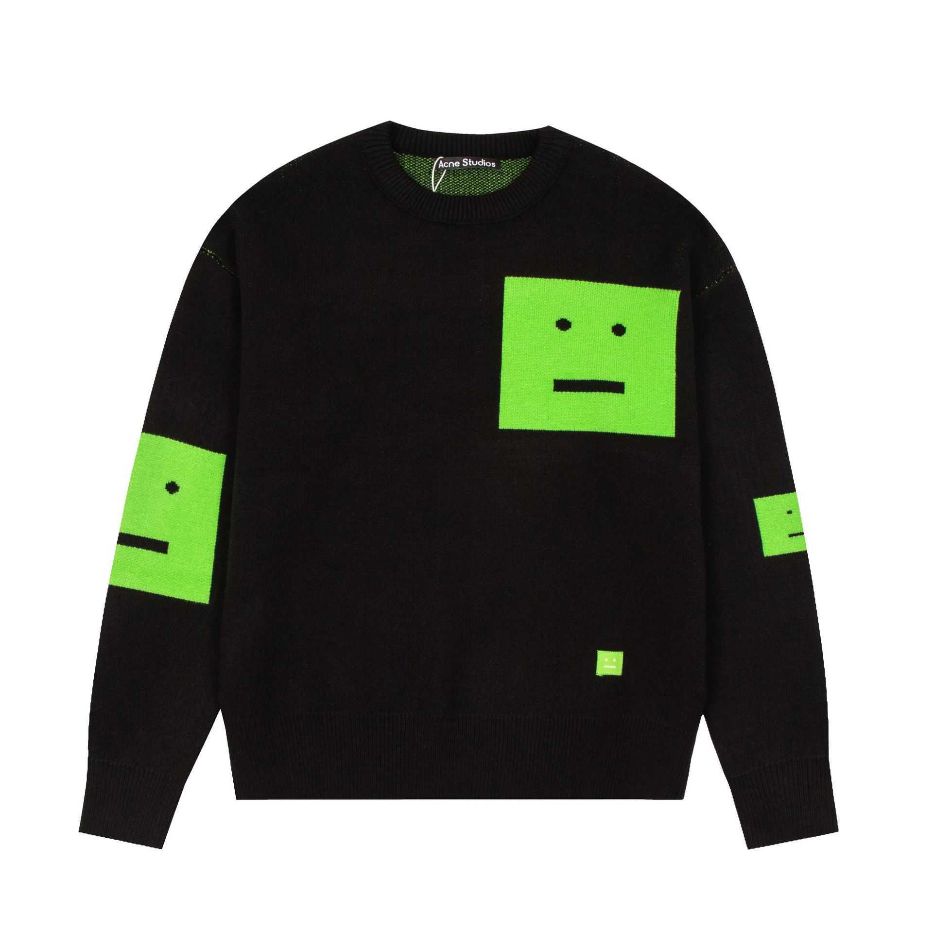 Pulls de femmes ACNE Studios classiques Green Yellow Smiley Face Square Pull