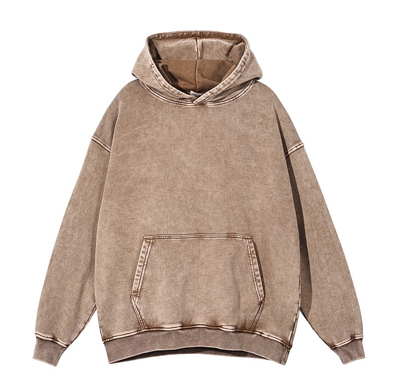 High Street Hoodie Sweatshirt Vintage Cotton Loose Solid Color Blank Heavy Weight Distressed Wash Hooded Hoodie Harajuku