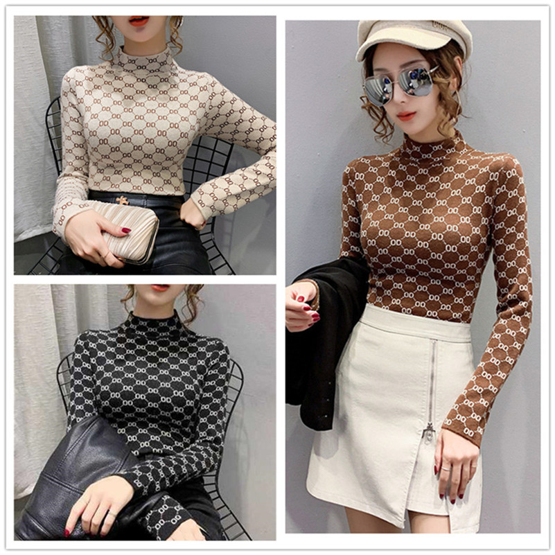 

Classic Womens T-Shirt Long Sleeve Mock Neck High Quality Designer Skinny Clothes Bulk Items Wholesale Lots Tops Sexy Fashion K10434, Black