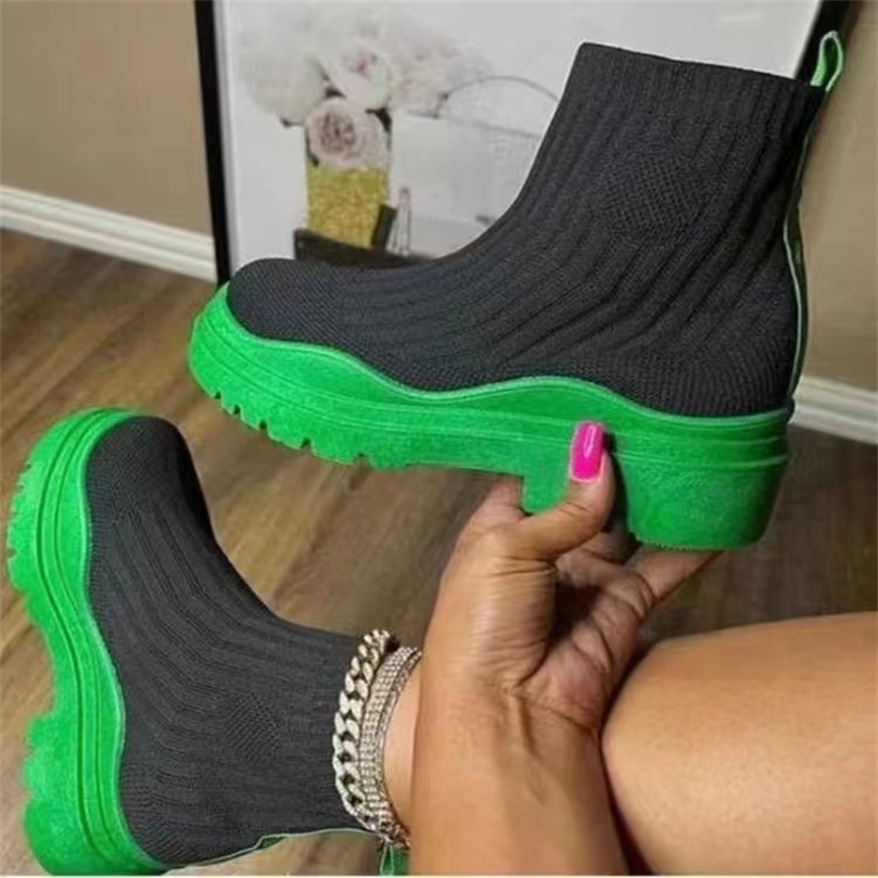 

Boots Women Ankle Knitted Sock Platform Female Slipon Ladies Casual Comfortable Concise Fashion 2023 Studens Short 221007, White