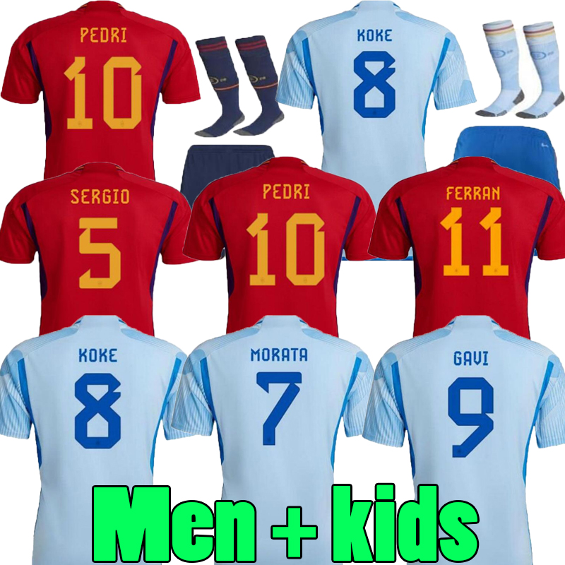 

S-4XL 2022 2023 spain soccer jersey fans player version PEDRI ANSU GAVI FATI FERRAN TORRES MORATA football shirt KOKE AZPILICUETA Men and kids kits sets, 22/23;away