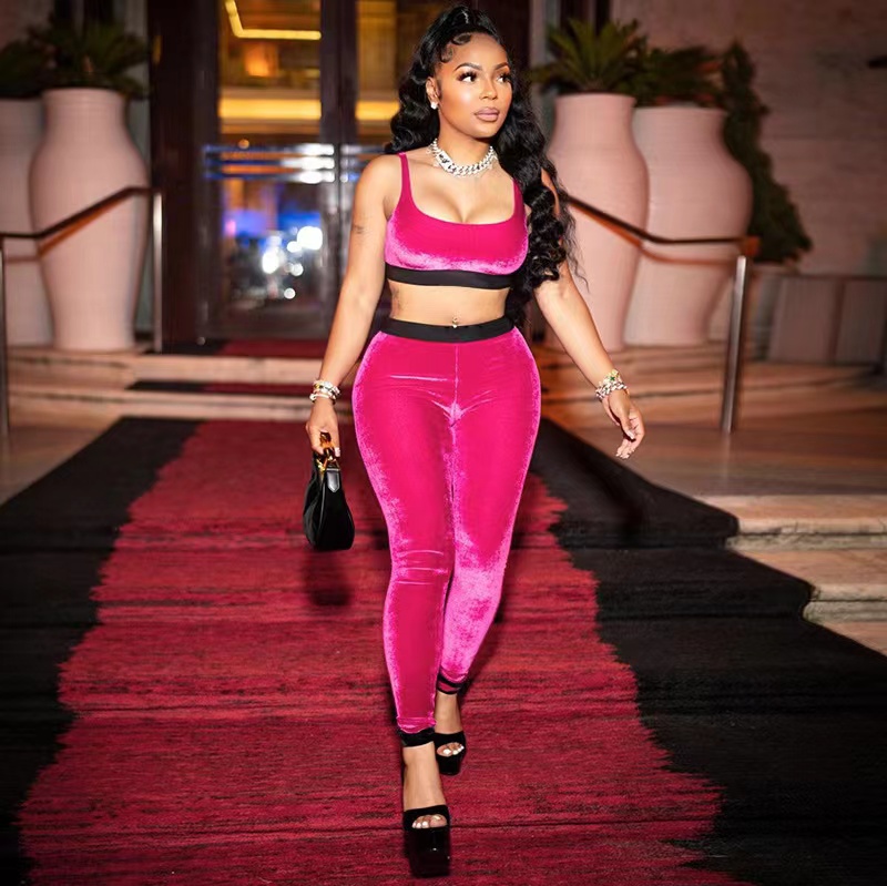 

Two Piece Set Women Velvet Famous Brand Tracksuit SetSexy Corset Crop Top High Waist Pencil Pants Fall Harajuku Y2K Clothes, Yellow