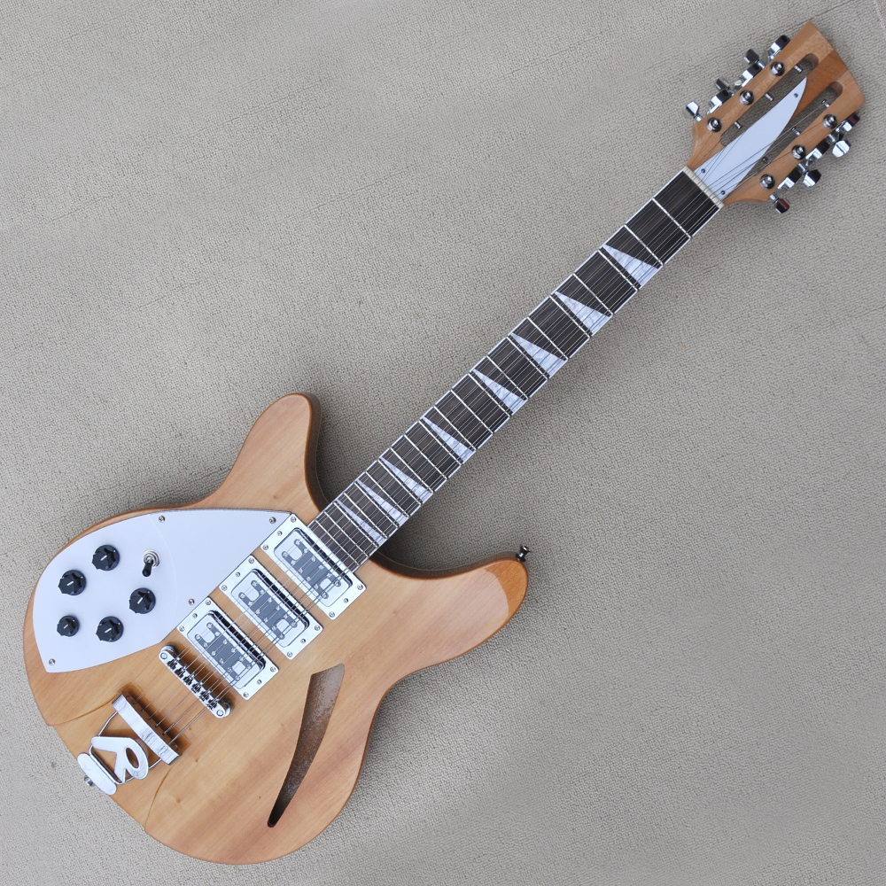 

Factory Custom Left Handed Semi-hollow Electric Guitar with Natural wood color 12 Strings Rosewood Fingerboard 3 Pickups Can be Customized