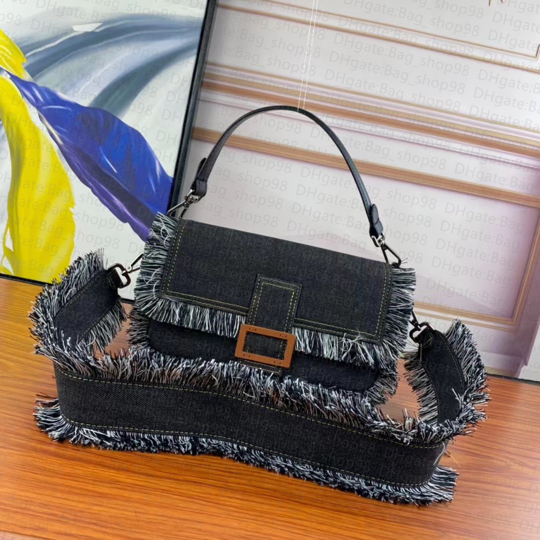 

Women bag Baguette fringed shoulder bag large volume Fashion Week runway with denim canvas original quilted tote