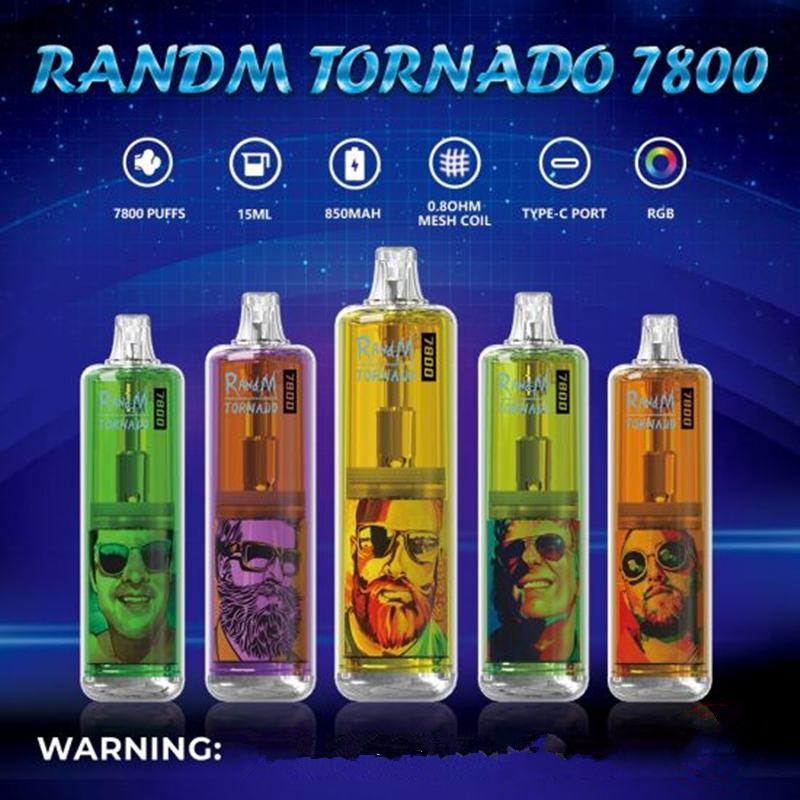 

RandM Tornado 7800 puffs Disposable E cigarette 15ml vape tank Rechargeable Battery Mesh Coil all in one vape pen colorful light