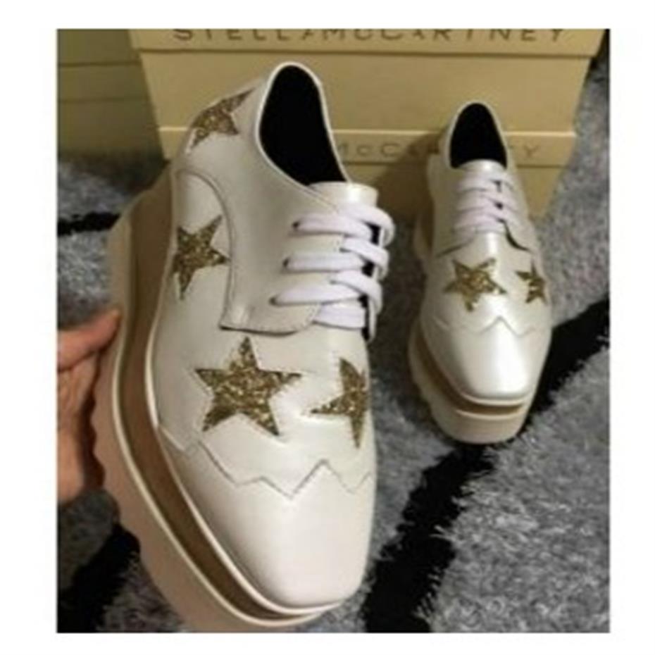 

new whole Stella Mccartney women Shoes platform Rose Gold Genuine Leather Upper with Pink Stars and White Sole Stars Shoes342b, 09