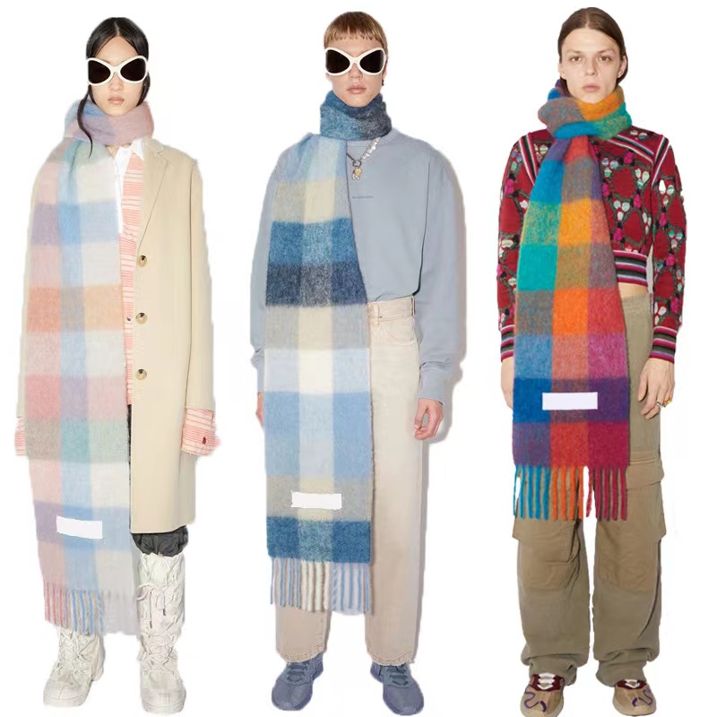 

AC rainbow grid hot stitching in autumn and winter wild fashion warm and comfortable thick personality shrimp fringed scarf