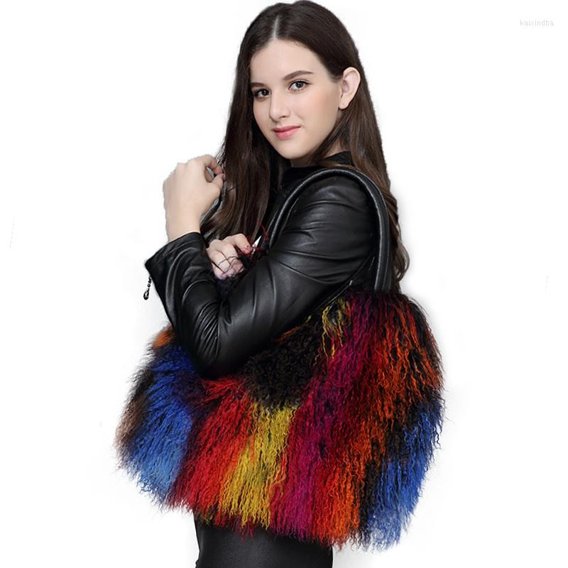 

Duffel Bags 2022 Women's Casual Leather Beach Wool Bag Fluffy With Black Chain Fur For Women Designe Shoulder, Black women bags